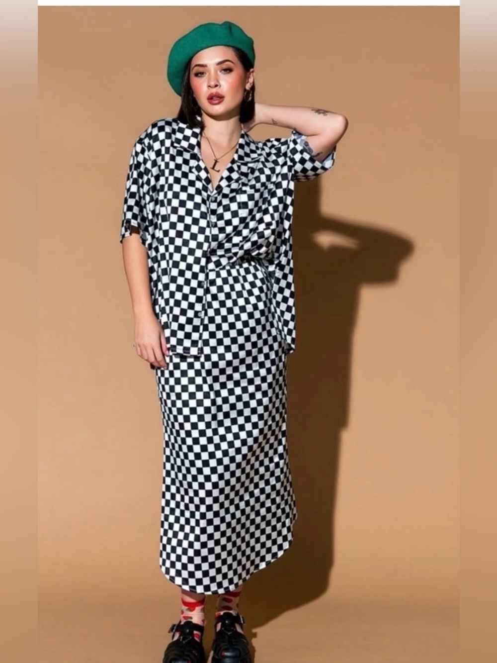 Dressed in LaLa Take Risks Checkerboard Satin Skirt Set Size Small NWT